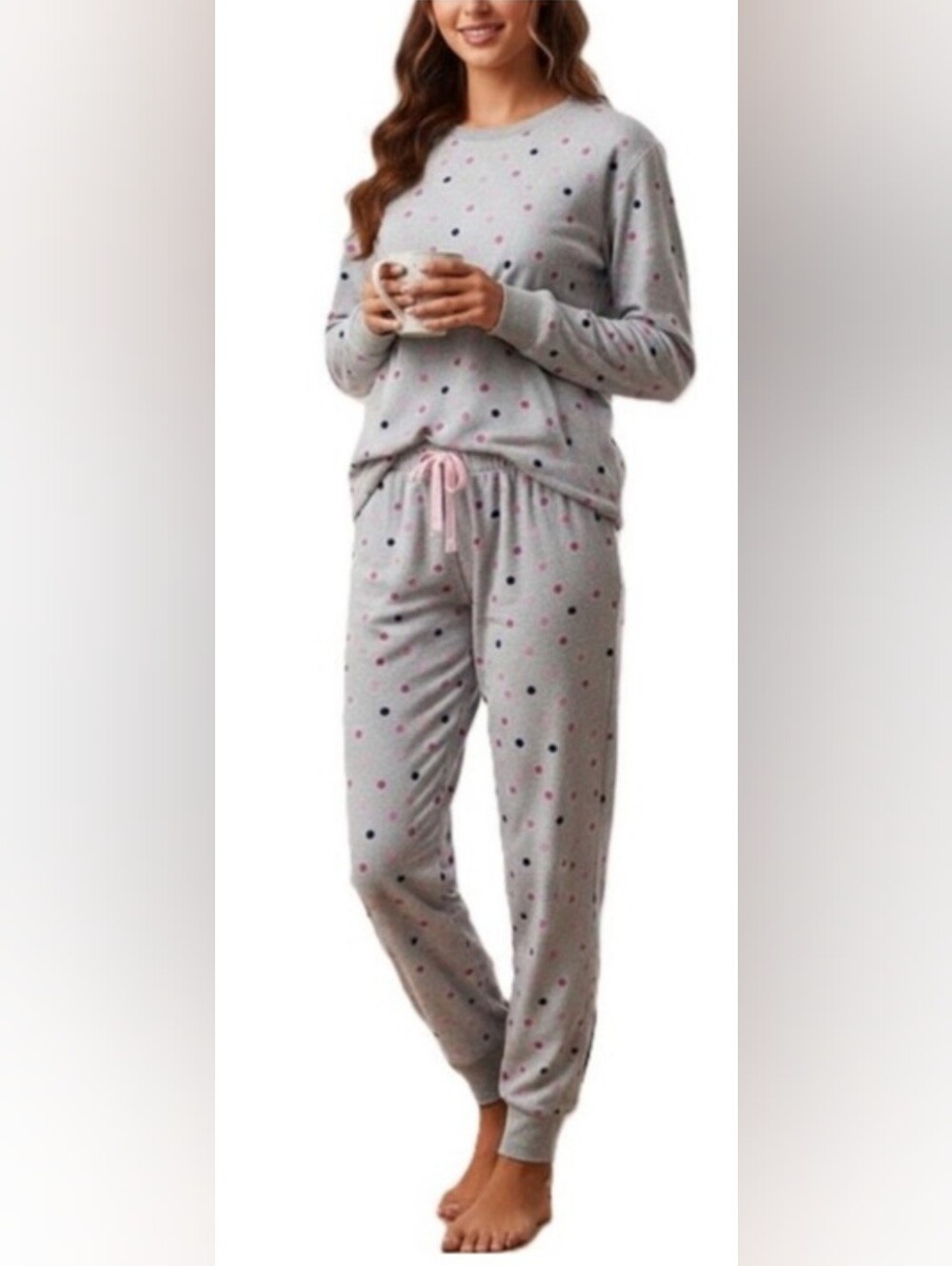 (S)🆕️🎀Kate Spade🎀Women's Soft Gray Polka Dot 2-Piece Pajama Set